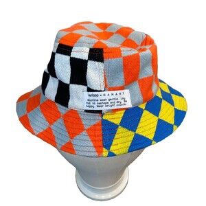 VERLOOP X Canary Checkered Knit Bucket Hat Unisex Funky Fun
